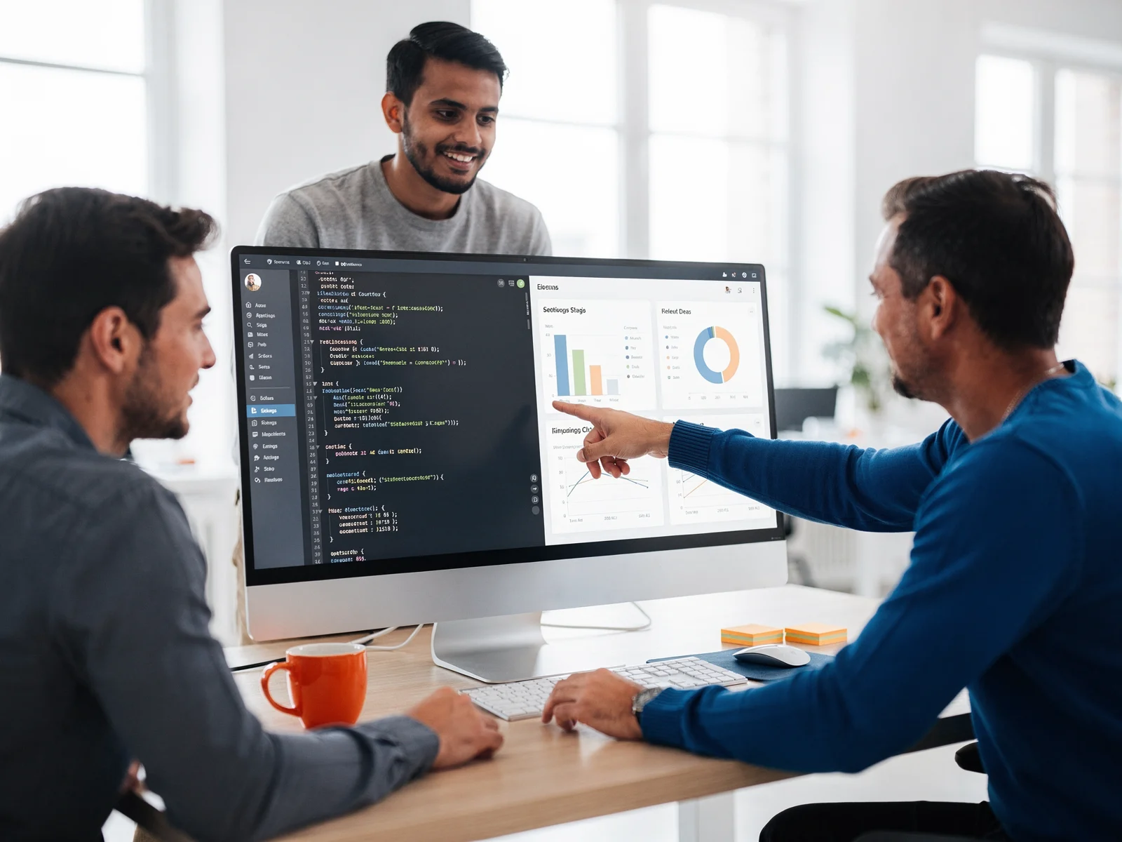 ATG engineers reviewing code and a dashboard together